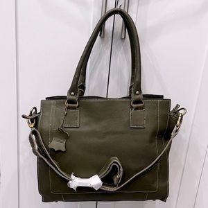 Genuine Leather Olive Handbag Satchel with Detachable Adjustable Crossbo…